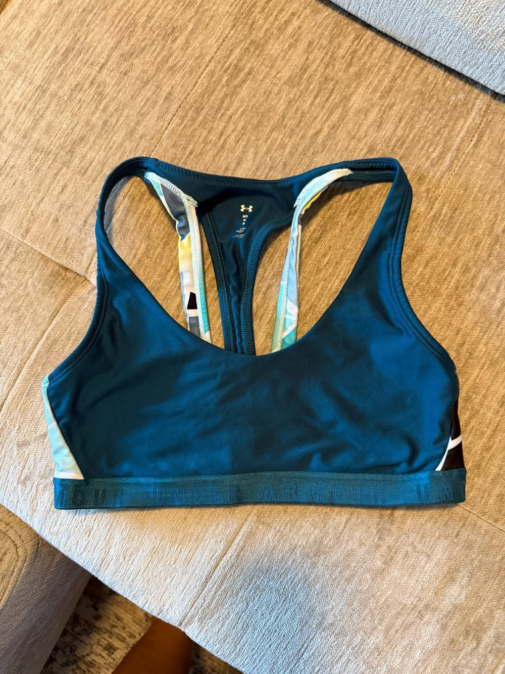 Under Armour Deep Teal Racerback Sports Bra with Printed Straps